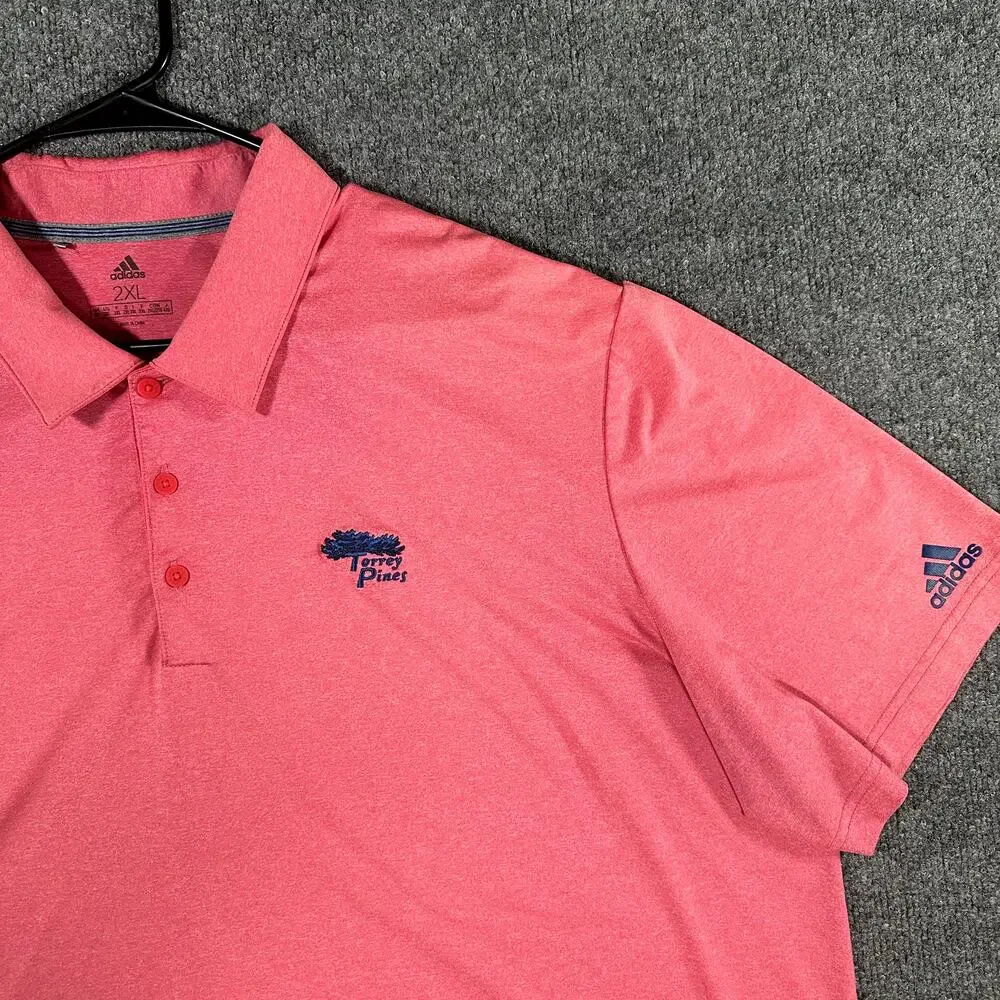 Adidas Mens 2XL Pink Heather Performance Golf Polo Torrey Pines Embroidered Logo